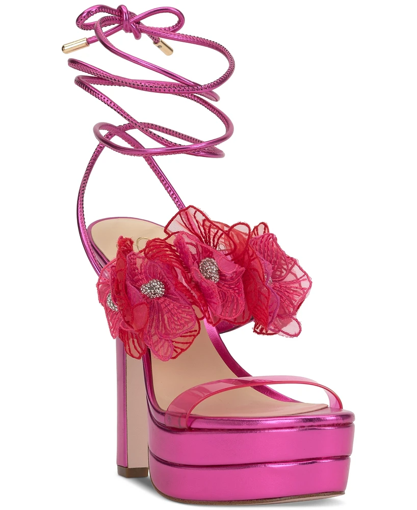 Jessica Simpson Iyla Flower Embellished Strappy High Heel Platform Sandals