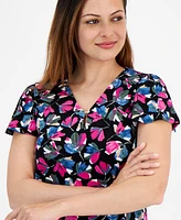 Jones New York Petite Printed V-Neck Flutter-Sleeve Top