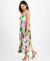 Jamie & Layla Petite Printed Braided-Strap Empire-Waist Maxi Dress