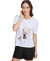 Dkny Women's Graphic-Print Puff-Sleeve T-Shirt