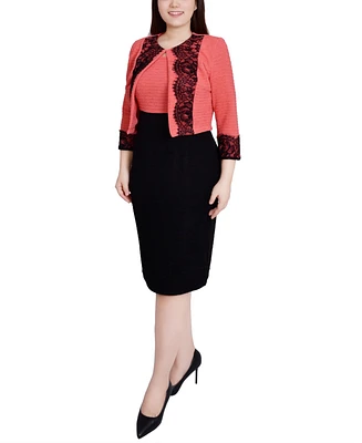 Ny Collection Petite Lace-Detail 2 Piece Textured Knit Dress Set
