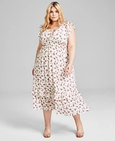 And Now This Trendy Plus Button-Front Flutter-Sleeve Tiered Maxi Dress, Created for Macy's