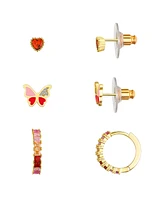 Unwritten Multi Pink Cubic Zirconia and Enamel Heart Butterfly Stud and Hoop Earring Set