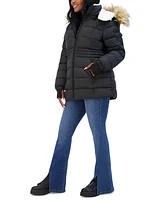 Steve Madden Juniors' Faux-Fur-Trim Hooded Puffer Coat, Created for Macy's