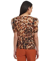 Calvin Klein Petite Animal Print Puff-Sleeve Blouse