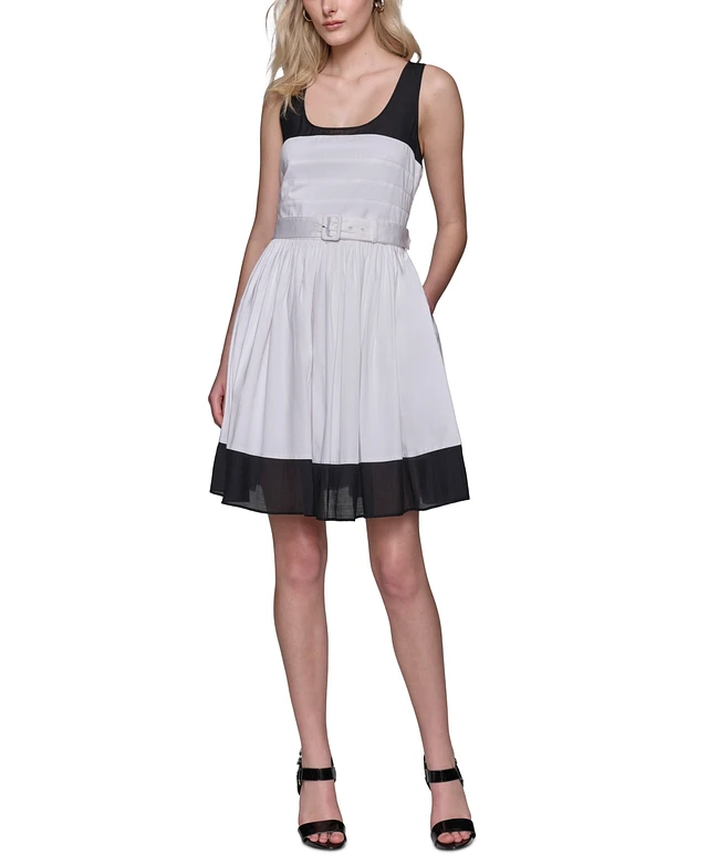 Karl Lagerfeld Paris Women's Square-Neck Belted Dress | MainPlace Mall
