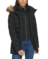 Tommy Hilfiger Women's Bibbed Faux-Fur-Trim Hooded Puffer Coat, Created for Macy's