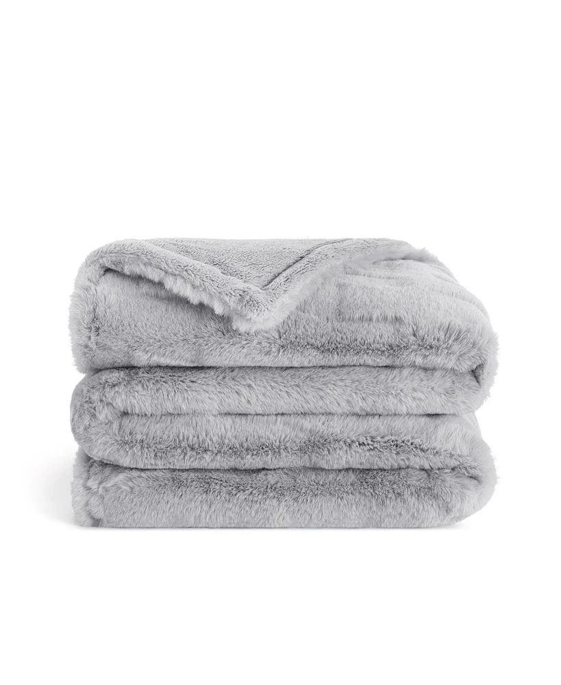 Aston and Arden Aston & Arden Luxe Grey Mink Faux Fur Throw Blanket, Plush, Modern Jacquard Texture, Oversized, 50x70, with Premium Gift Box