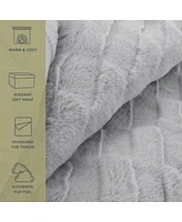 Aston and Arden Aston & Arden Luxe Grey Mink Faux Fur Throw Blanket, Plush, Modern Jacquard Texture, Oversized, 50x70, with Premium Gift Box