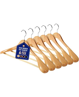 Lifemaster 10 Pcs. of Solid Wooden Hangers for Clothes - Heavy Duty Suit Hanger Set with Chrome 360° Swivel Hook