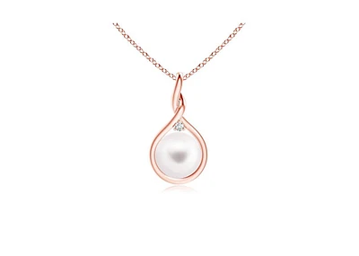 Genevive Sterling Silver with White Round Shell Pearl with Clear Cubic Zirconia Pendant Necklace