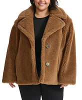 Cole Haan Plus Notched-Collar Single-Breasted Teddy Coat