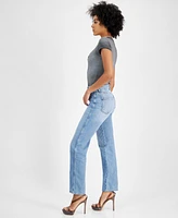 Guess Women's High Rise Patch Pocket Straight Leg Jeans