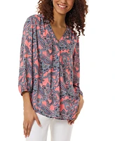 Jones New York Petite Paisley-Print 3/4-Sleeve Tunic Top