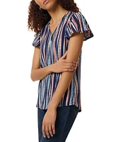 Jones New York Petite Dot-Striped Flutter-Sleeve V-Neck Top