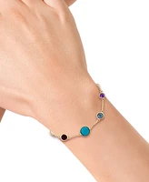 Effy Multi-Gemstone (3-1/3 ct. t.w.) & Turquoise Bezel Set Link Bracelet in 14k Gold