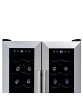 Newair 24 Bottle Wine Cooler Refrigerator, French Door Dual Temperature Zones, Freestanding Wine Fridge with Stainless Steel & Double-Layer Tempered G