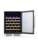 Newair 24" Built-In 52 Bottle Compressor Wine Fridge in Stainless Steel with Precision Digital Thermostat and Premium Beech Wood Shelves