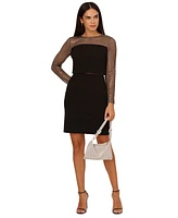 Adrianna by Papell Women's Mesh-Trim Sheath Crepe Dress