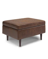 Simpli Home Oregon Storage Ottoman Bench with Tray in Satin Cream Pu Leather