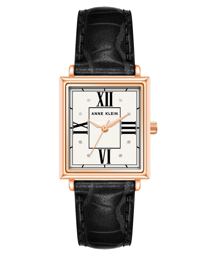 Anne Klein Women's Quartz Black Leather Band Watch, 27mm