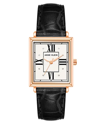 Anne Klein Women's Quartz Black Leather Band Watch, 27mm
