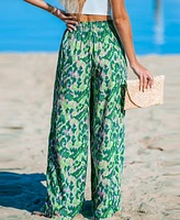 Cupshe Women's Green and Pink Abstract Wide Leg Pants