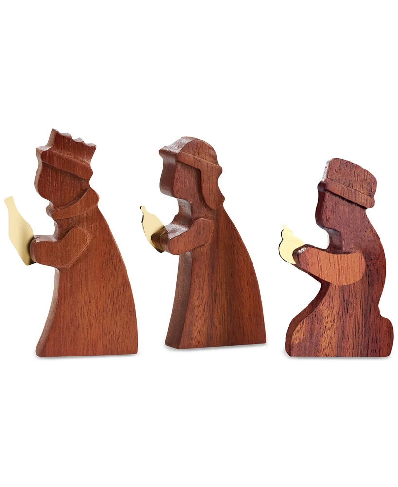 Nambe Acacia Wood Gold-Plate Accent Wisemen, Set of 3