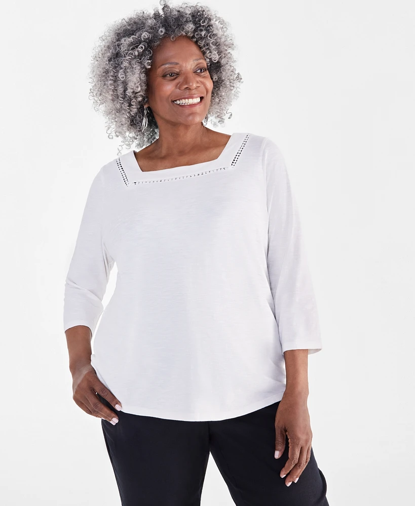 Style & Co Plus Cotton Square-Neck Top, Created for Macy's