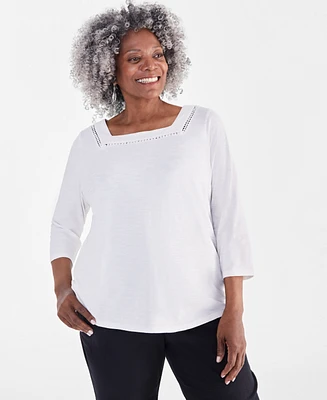 Style & Co Plus Size Cotton Square-Neck Top, Created for Macy's