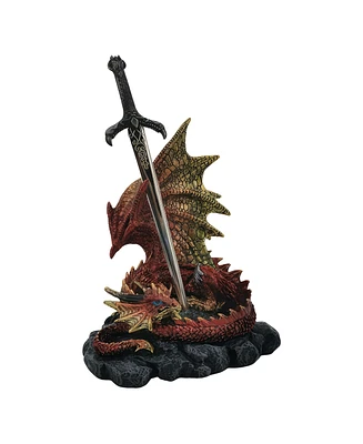 Fc Design 5.75"H Red Dragon Guarding Sword Figurine Decoration Home Decor Perfect Gift for House Warming, Holidays and Birthdays