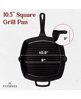 Cuisinel Cast Iron Square Grill Pan with Glass Lid - 10.5 Inch Pre-Seasoned Skillet