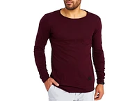 Leif Nelson Men's Slim Fit CrewNeck Long T-Shirt | Classic Stylish Longsleeve Round Neck Tee Bordeaux S-Size