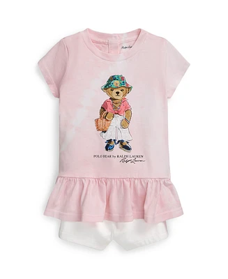 Polo Ralph Lauren Baby Girls Tie-Dye Bear T-shirt and Chino Shorts Set