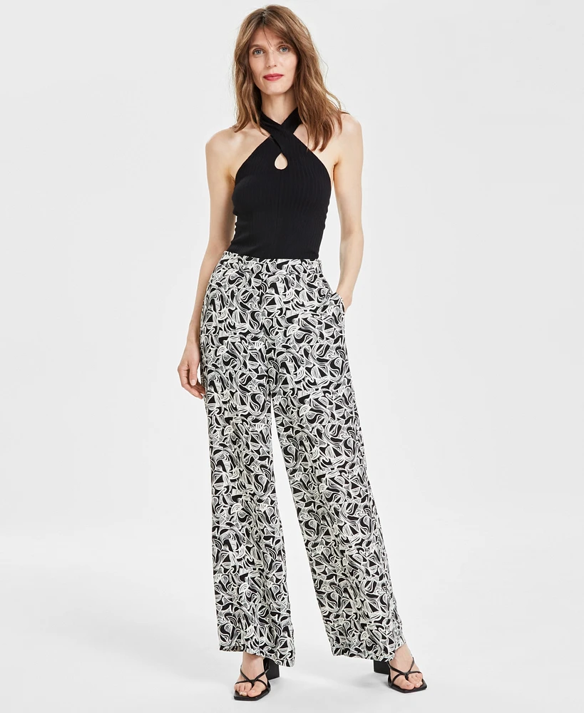 Bar Iii Women's Printed Wide-Leg Pants, Created for Macy's