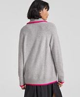 Charter Club Women's Cashmere Tipped Shawl-Collar Boyfriend Cardigan, Created for Macy's