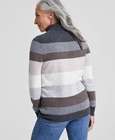 Charter Club Women's Striped 100% Cashmere Turtleneck Sweater, Created for Macy's