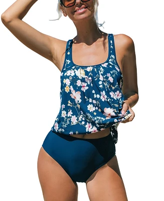 Cupshe Women's Floral Scoop Neck Mid Waist Tankini Sets