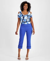 Jm Collection Women's Woven Lace-Trim Capri Pull-On Pants, Created for Macy's