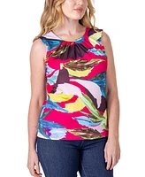 24seven Comfort Apparel Print Pleated Crew Neckline Back Closure Sleeveless Top