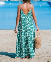 Cupshe Women's Green Tropics Sleeveless Flowing Maxi Beach Dress