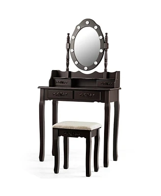 Slickblue Makeup Vanity Dressing Table Set with Dimmable Bulbs Cushioned Stool