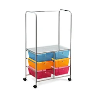 Slickblue 6 Drawer Rolling Storage Cart with Hanging Bar