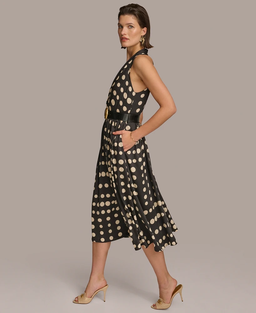 Donna Karan Women's Printed Belted A-Line Dress