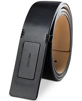 Calvin Klein Men's Ultra-Modern Inlaid Plaque-Buckle Logo Belt