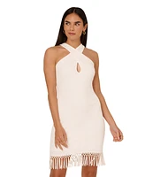 Adrianna by Papell Women's Halter-Neck Fringe-Trim Sheath Dress