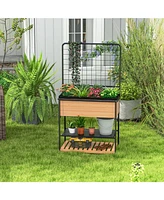 Slickblue Raised Garden Bed with Trellis 2-tier Storage Shelves-Natural