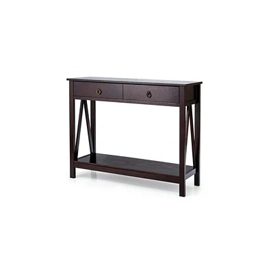 Slickblue 2-Tier Accent Table with Storage Shelf for Hallway Living room-Espresso