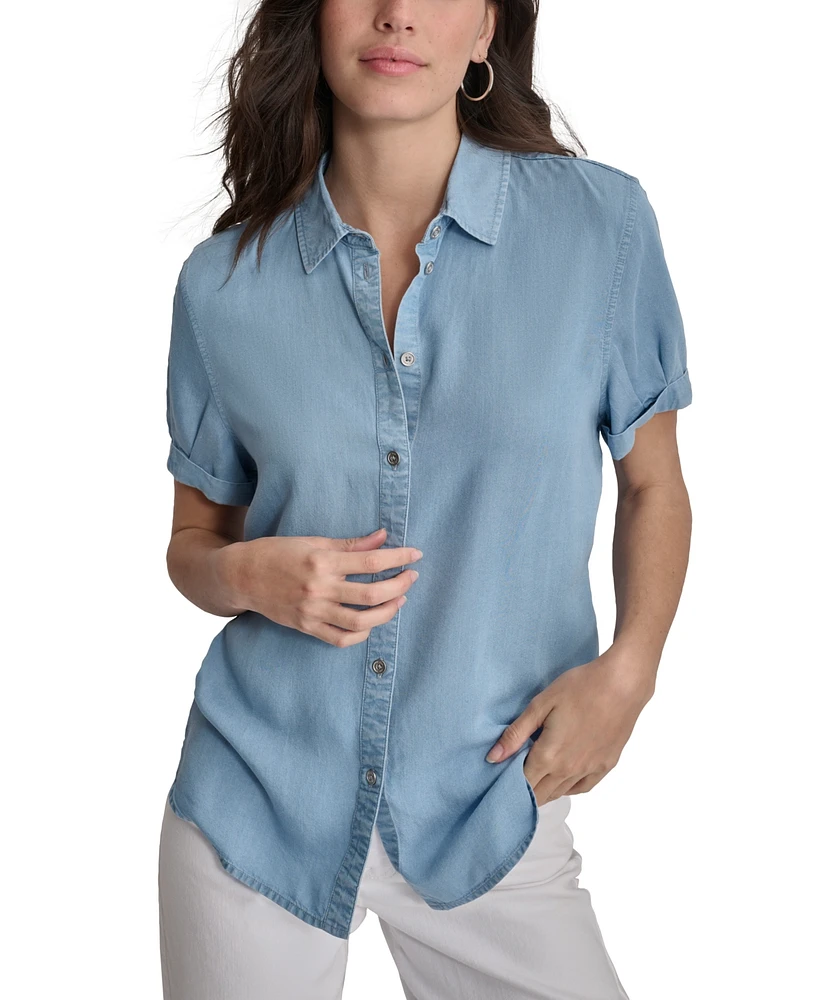 Dkny Jeans Women's Rolled-Sleeve Button-Up Shirt