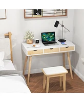 Slickblue Computer Desk with 3 Drawers and Solid Rubber Wood Legs for Home Office